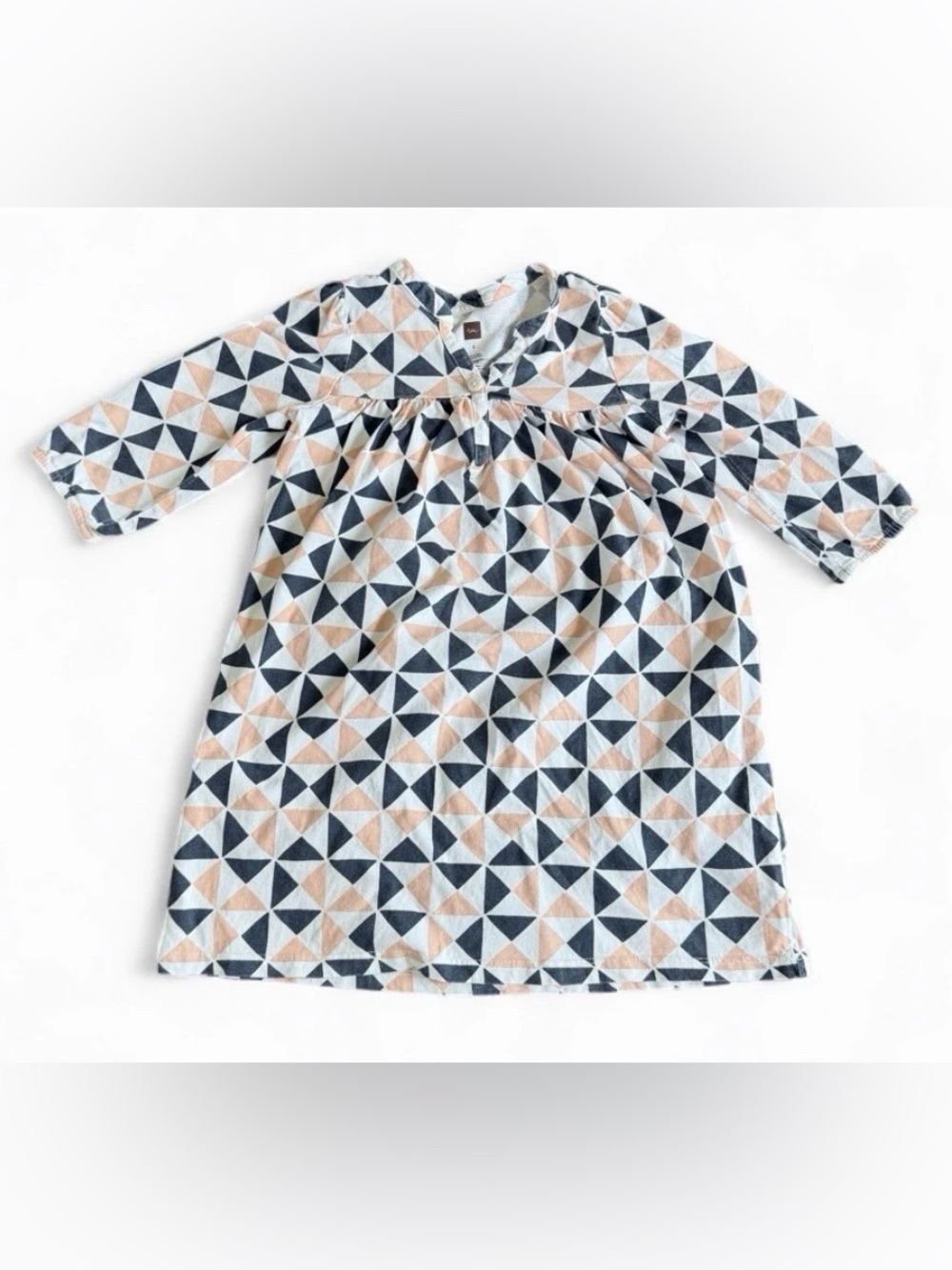 Tea Collection Geometric Patterned Cotton Long Sleeve Dress, Size 4